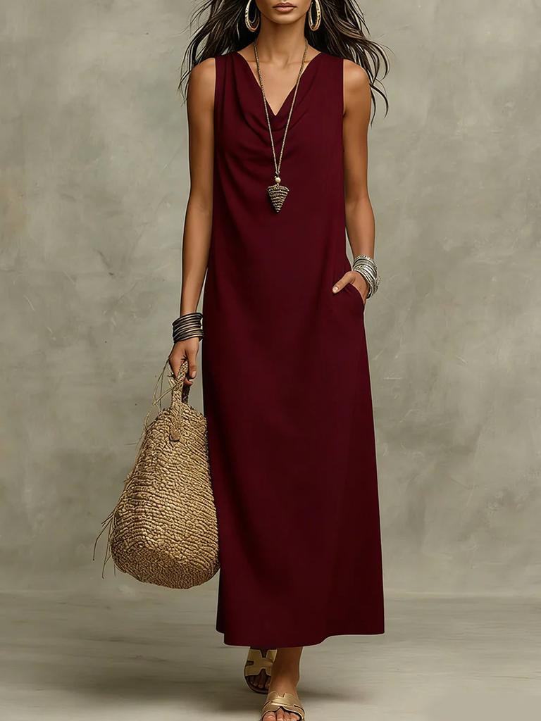 2026 new European and American cross-border Amazon bohemian cotton and linen loose fashion temperament V-neck sleeveless dress