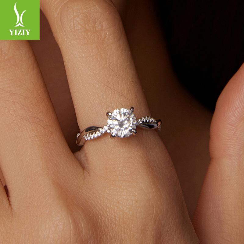 Four-Claw Twist Rope D Color One-Carat Moissanite Ring Wedding Ring Luxury High-End S925 Sterling Silver Ring