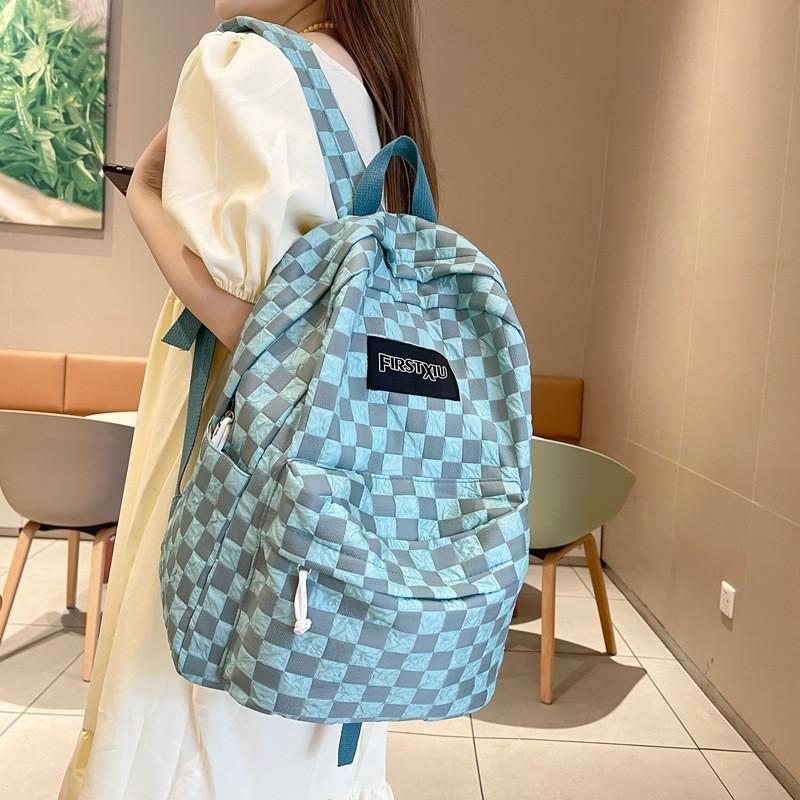 Pattern Simple Checkered Letter Decoration Student Leisure Backpack For School