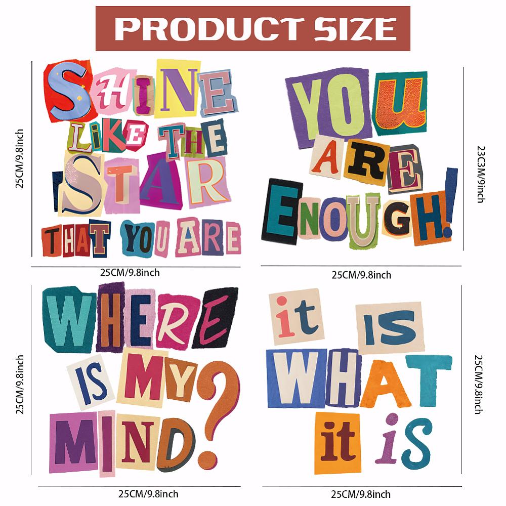4Pcs 4 Styles Plastic Heat Transfer Film Logo Stickers Set for DIY T-Shirt Word 250x230~250mm