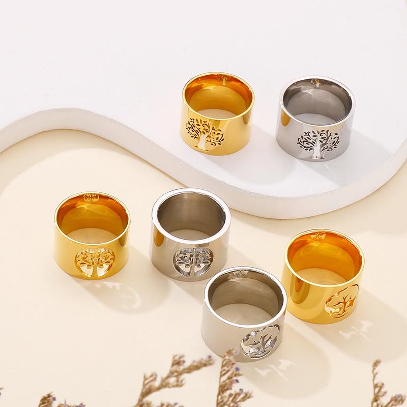 

Kalen European & American Minimalist Polished Titanium Steel Hollow Tree of Life Women s Ring Size 9