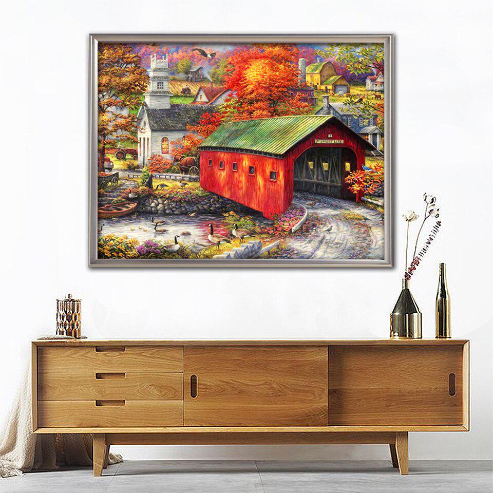 Broderie cu diamante Casă cu strass imagine 5D DIY pictură cu diamante oraș peisaj kit mozaic pentru decorarea casei cadou