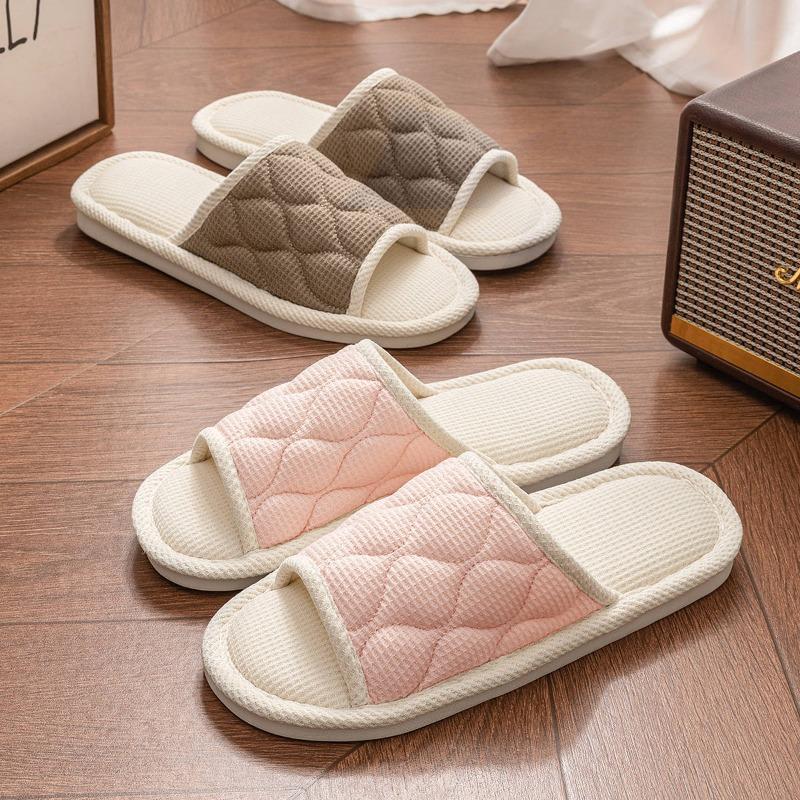 Plaid Slippers Men's Spring and Autumn Indoor Home Silent Home Use Four Seasons Cotton and Linen Slippers Women's New Winter and Summer