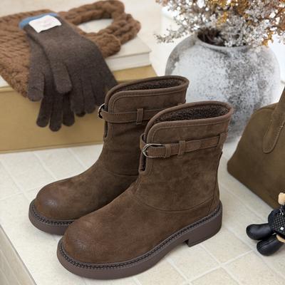 Bottes Martin à semelles épaisses en cuir pour femmes, nouvelle mode hivernale polyvalente, légères, à semelles souples, bottines décontractées en velours