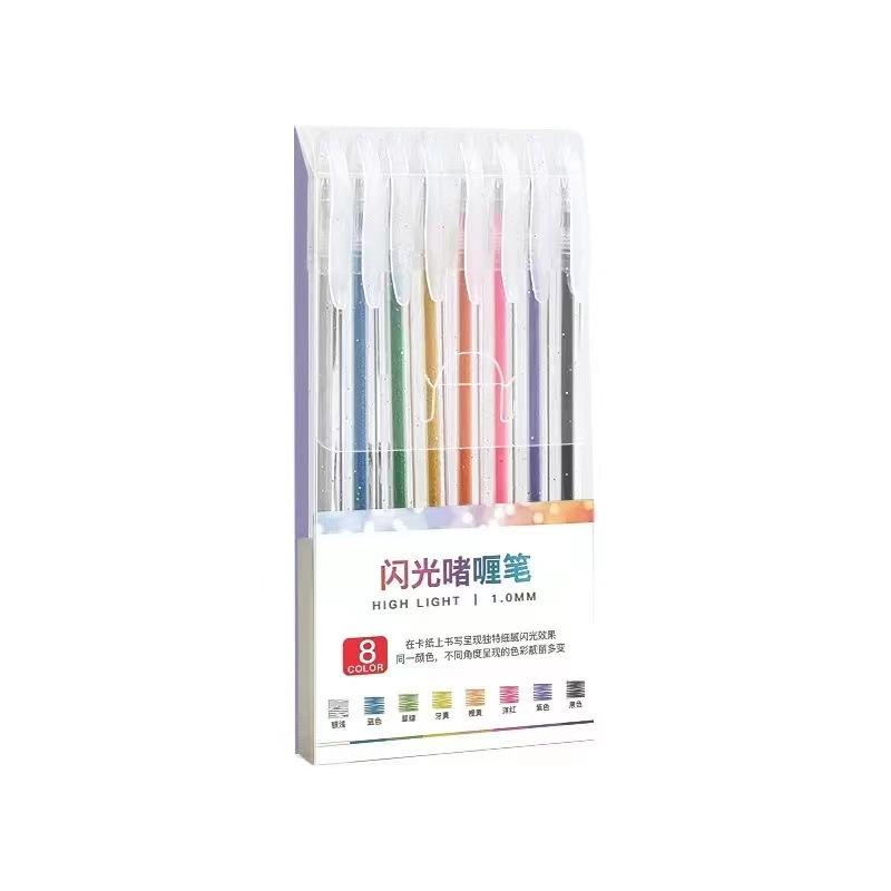 8/24 Color Glitter Gel Pen 1.0mm Metal Glitter Color Ballpoint Pen Paper Cardstock Diary Drawing Marking Coloring DIY Art
