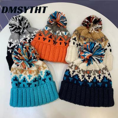 Fashion Colorful Mao Ball Thickened for Keep Warmth Knitting Mao Line Hat Women Autumn and Winter Versatile Keep Warm Dome Ear Protection Pullover Hat