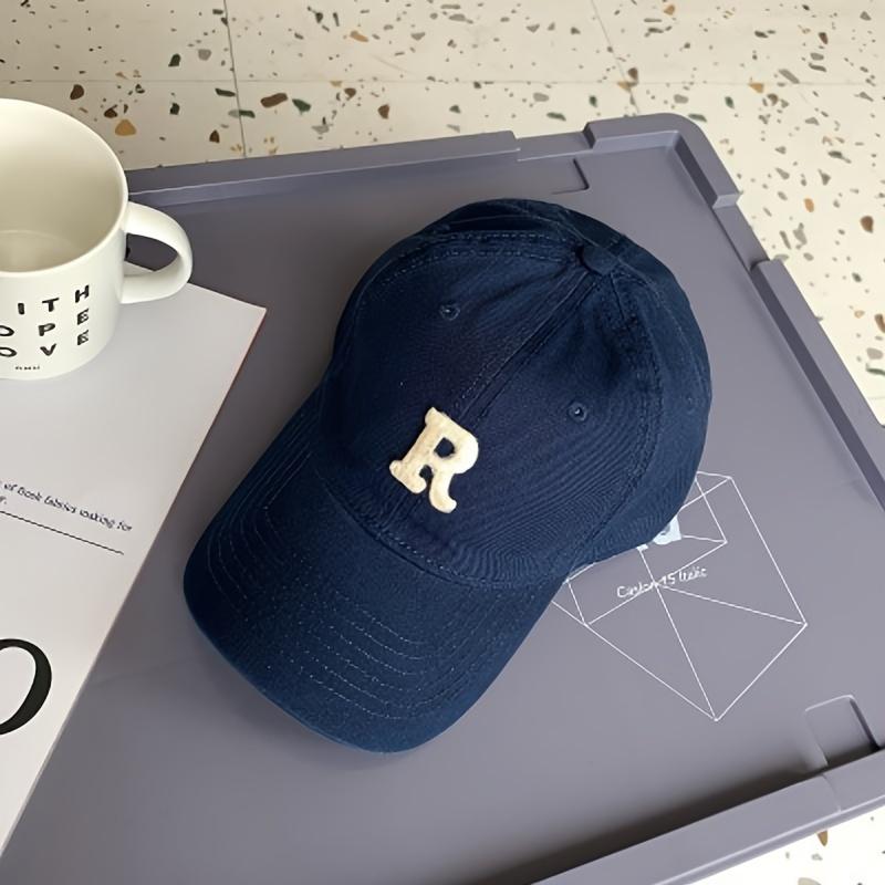 Four season R-letter soft top baseball cap, fashionable men's and women's sun shading and sun protection duckbill cap