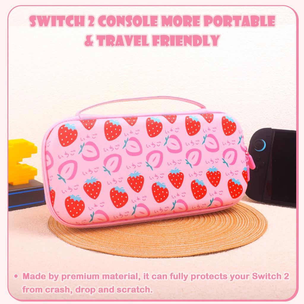 Cute Carrying Case For Nintendo Switch 2 Model 2026 Hard portable travel case suitable strawberry themed switch accessories