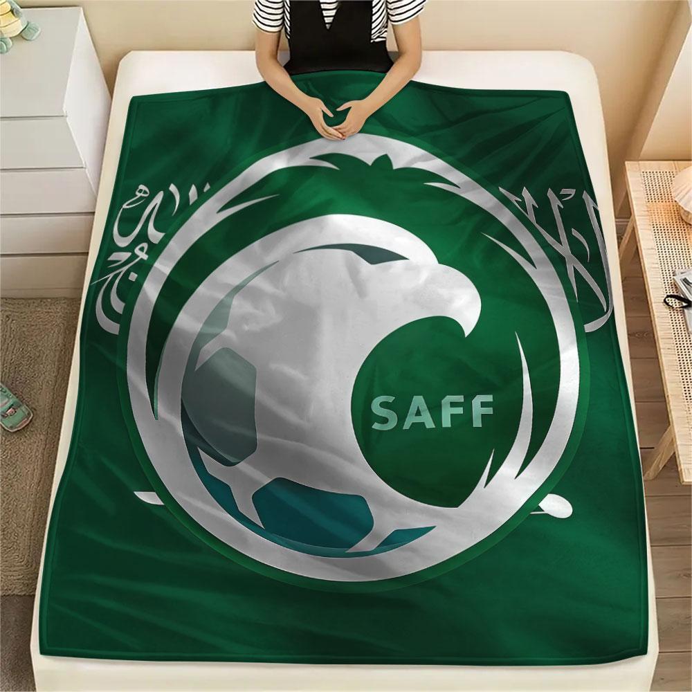 1PC Saudi Arabia National Football Team Patterned Flannel Blanket Suitable For All Seasons for Home Decor Warmth and Comfort Gifts Holiday Present