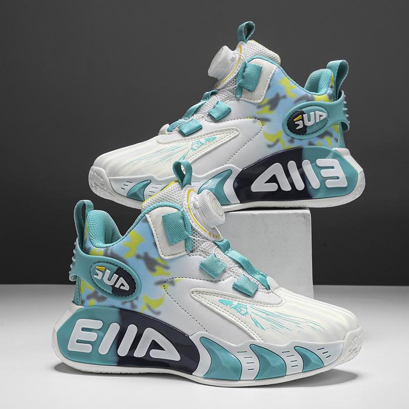 Boys' sports shoes autumn new fashionable and versatile mid-help foot protection lightweight leather surface waterproof youth basketball shoes men