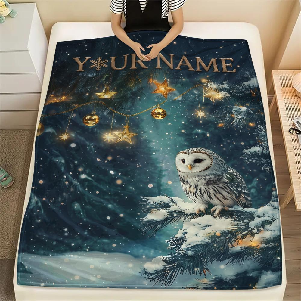1PC Custom Name Autumn Owl Patterned Flannel Blanket Suitable For All Seasons for Home Decor Warmth and Comfort Gifts Holiday Present_lx