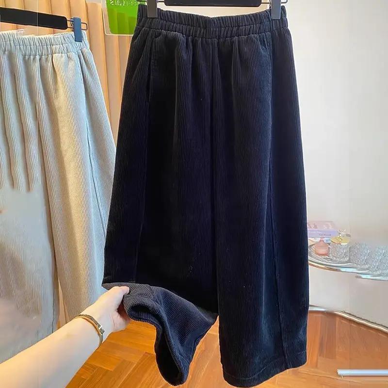 Брюки женские больших размеров, утолщенные, эластичные, с высокой талией, длинные брюки, однотонные, флисовые, повседневные брюки с широкими штанинами XL