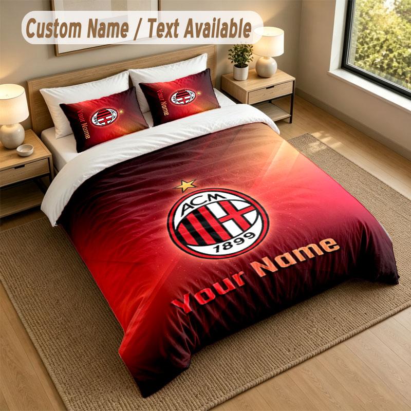 Bedding Set 1 Duvet Cover 2 Pillowcases AC Milan Print Soft Bed Linen Bedroom Decor