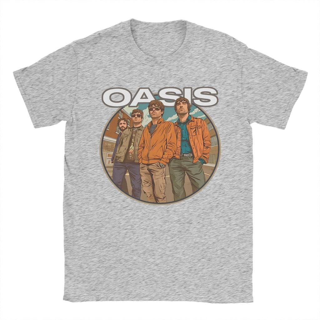 Streetwear O-Oasis Rock Band T Shirt Men 100%Cotton Short Sleeve  Round Neck Summer Tops