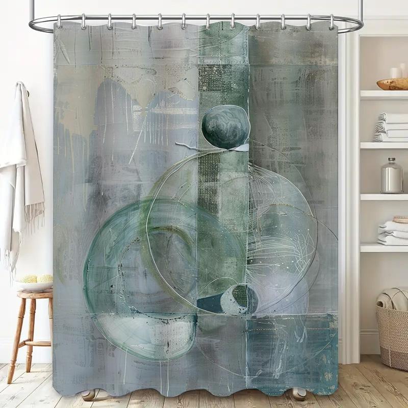 Modern Abstract Bathroom Shower Curtain Set Green Blue Geometric Design for Bathtub Decor Buy on .