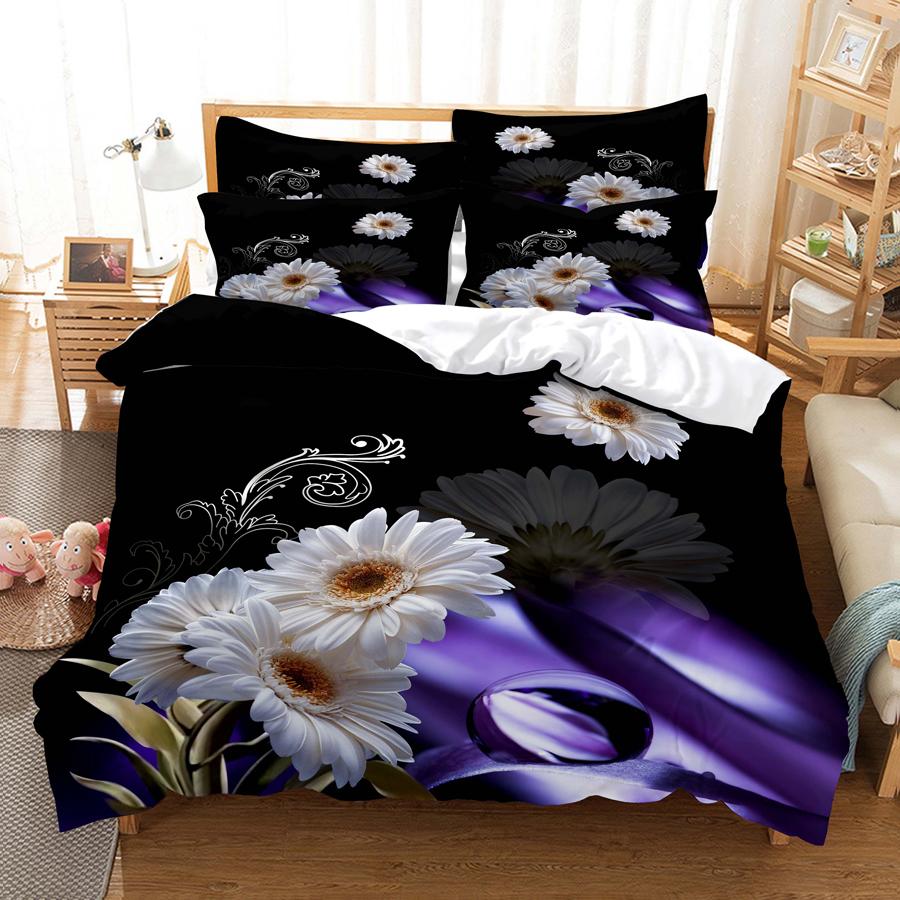 Blue Flower Duvet Cover Queen Size With Zipper Pillowcase 3D Floral Bedding Set 3pcs 2pcs Full King Twin Single Double Bed Thin