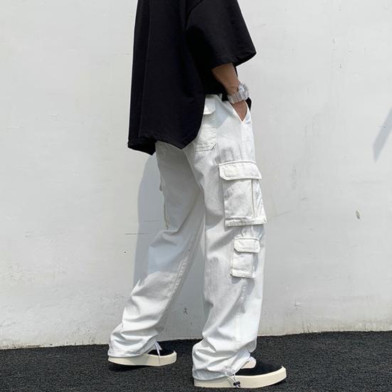 Pantaloni cargo da uomo stile Hip Hop multi tasche gamba larga tinta unita sciolto vita media gamba dritta pantaloni lunghi da uomo streetwear morbidi e traspiranti