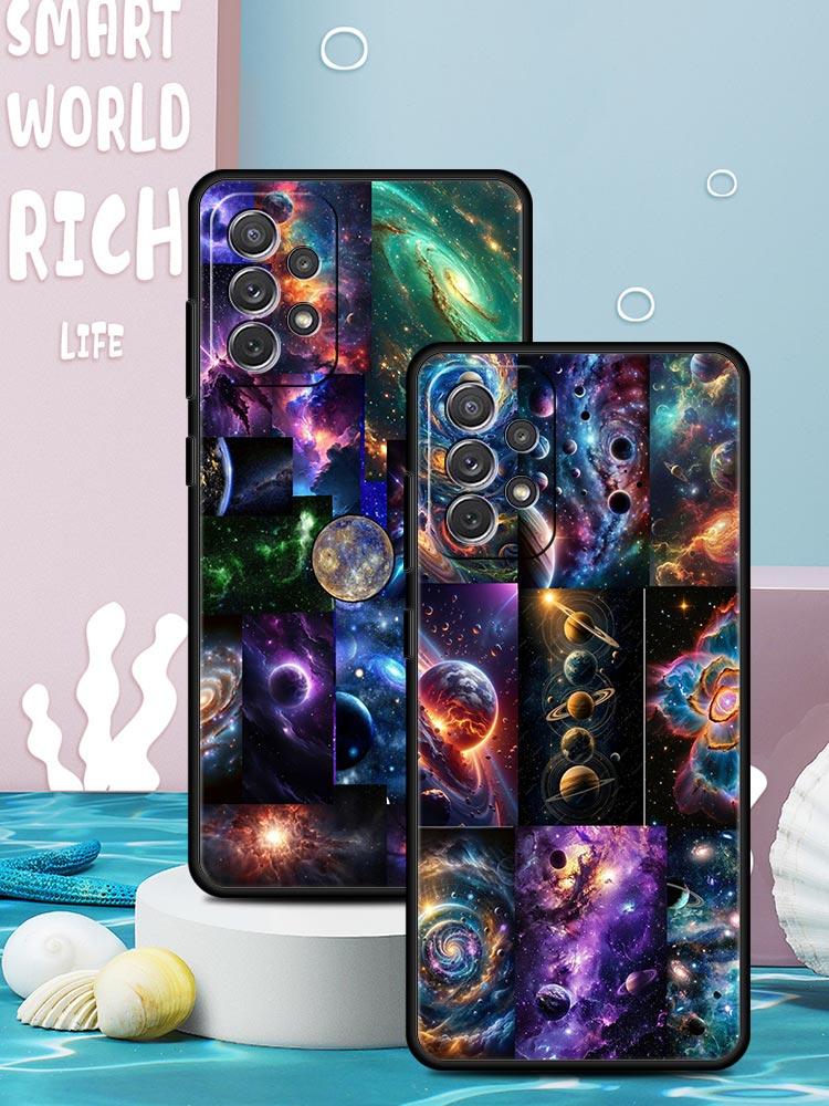 Universe Starry Sky Moon Phone Case for Samsung Galaxy A55 A35 A17 A07 A15 A13 A25 A51 A71 A72 A73 A32 A52 A52S A41 5G Soft TPU