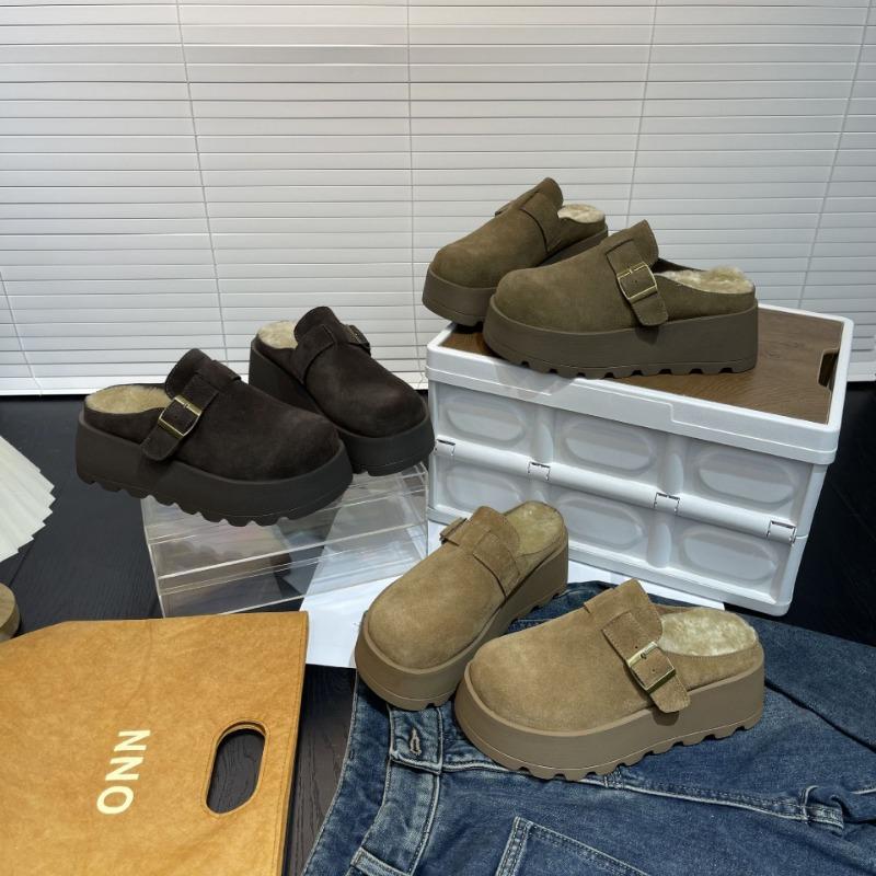 Thick-soled half-tow women's autumn and winter new versatile Mao Mao slippers muffin shoes cotton tow half-tow platform shoes