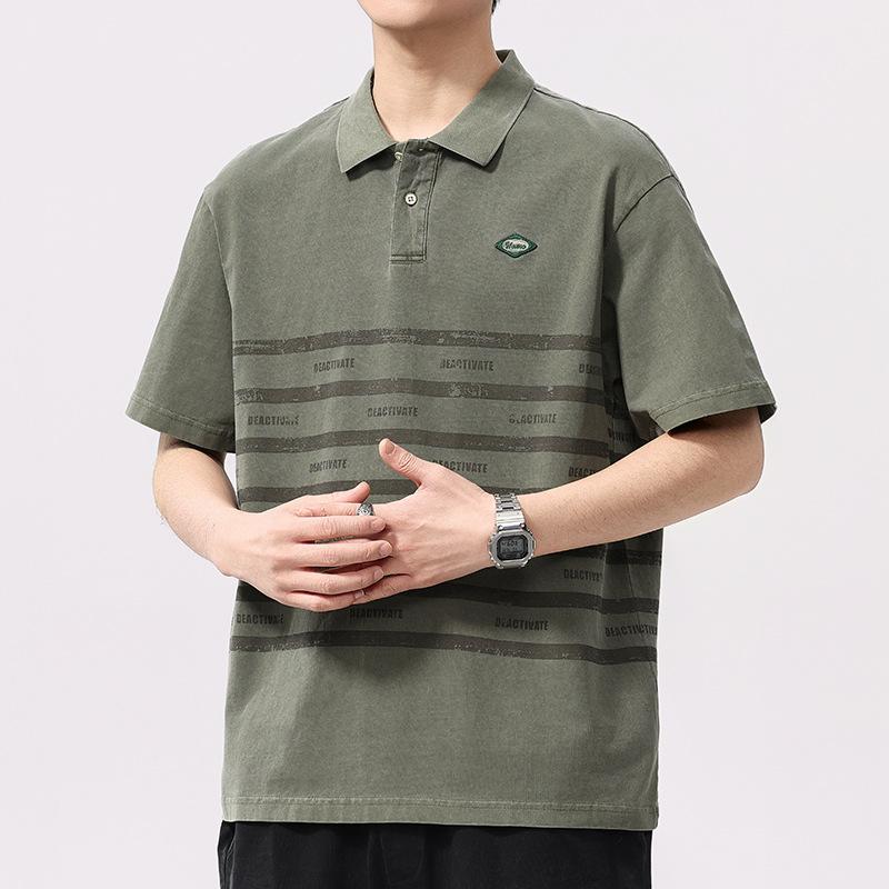 New Summer Men's Short-sleeved Retro Short-sleeved POLO Shirt Striped Print Loose Men's Clothing