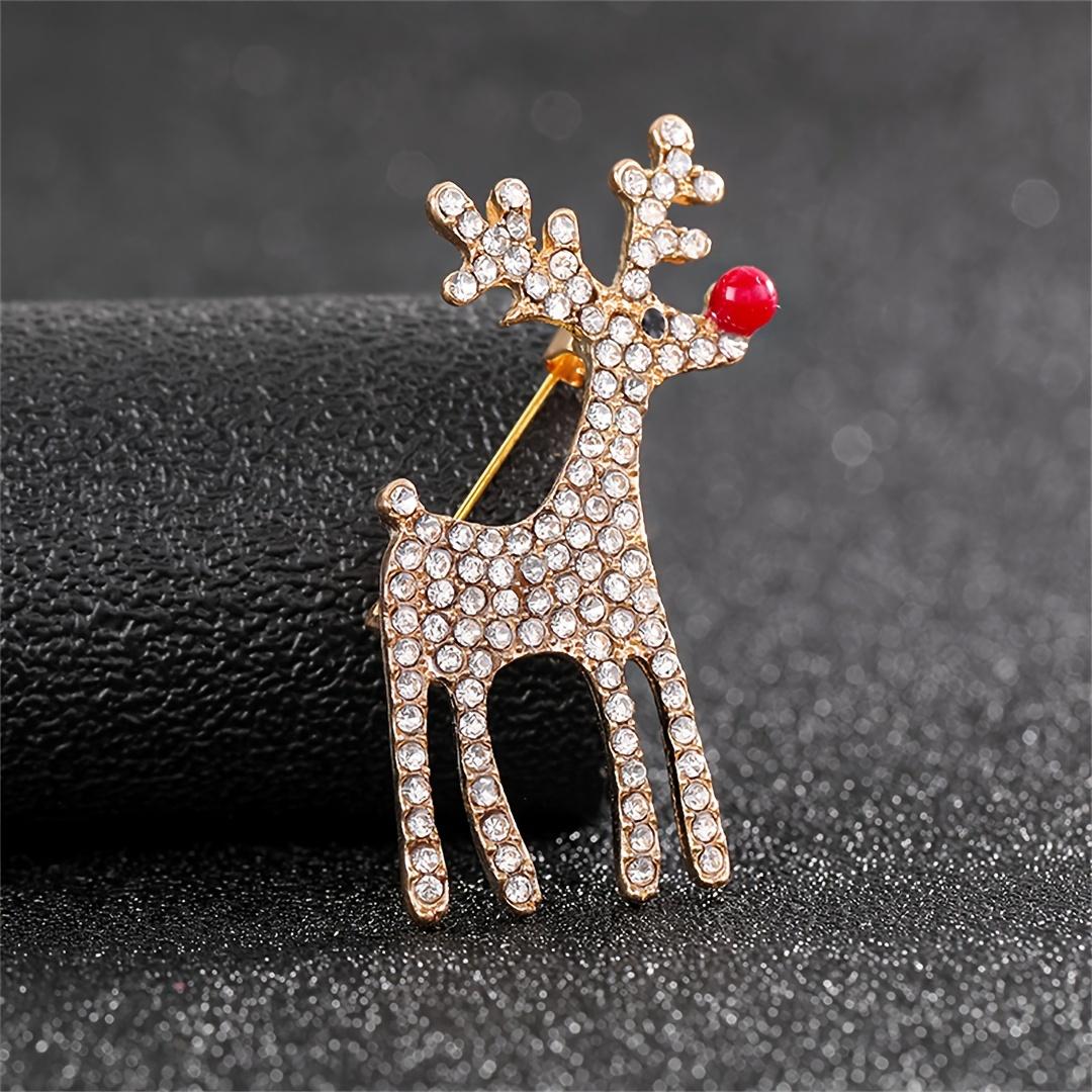 

1pc Exquisite Alloy Crystal Rhinestone Deer Brooch Pin for Women, Versatile Reindeer Lapel Pin for Daily & Gift Accessory, All-Season Wear Golden Elk