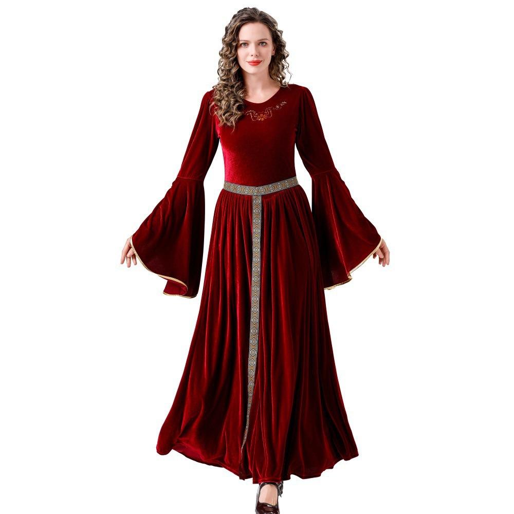 Cosplay abiti medievali europei e americani costumi rinascimentali costumi di Halloween da donna abiti lunghi retrò maniche a corno