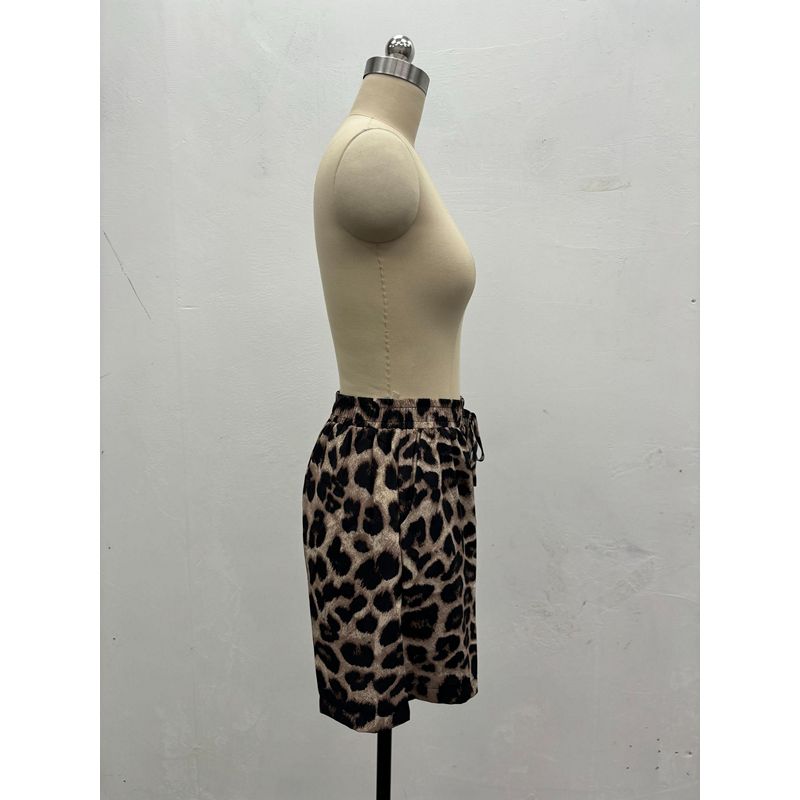 Sommer Europäischer und Amerikanischer Anzug Damen Leopardenmuster Langarm Strickjacke Hemd Damen Shorts Amazon Damen Zweiteiler