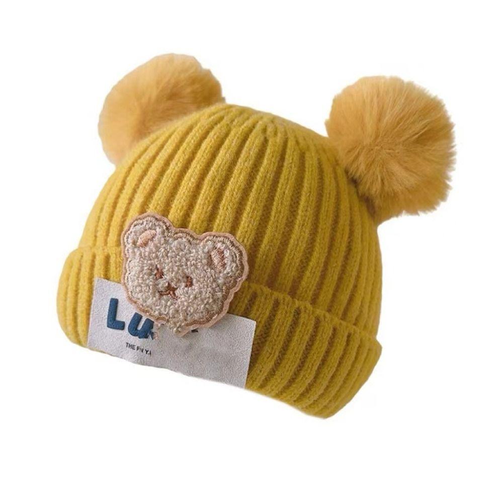 0-3Year Plush Ball Baby Knitted Hat Solid Color Beanie Hats Children Warm Cap  Baby Children Kids