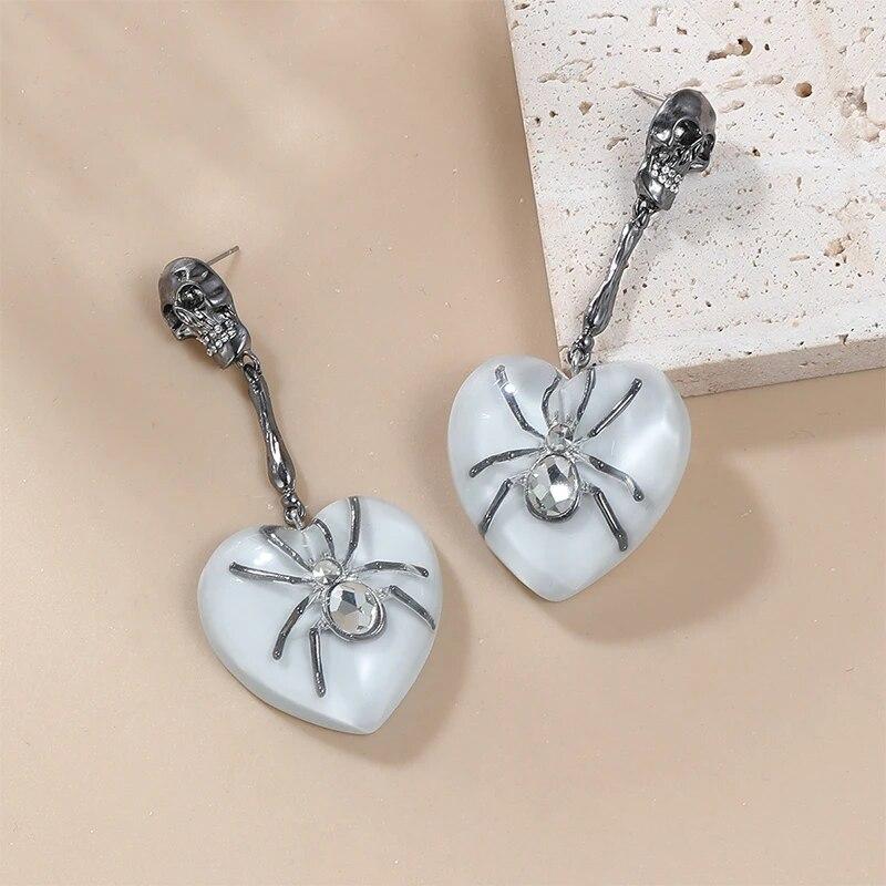 Lebka Spider Visací náušnice pro ženy Pryskyřičné srdce Hiphop Rock Party Šperky Dárky