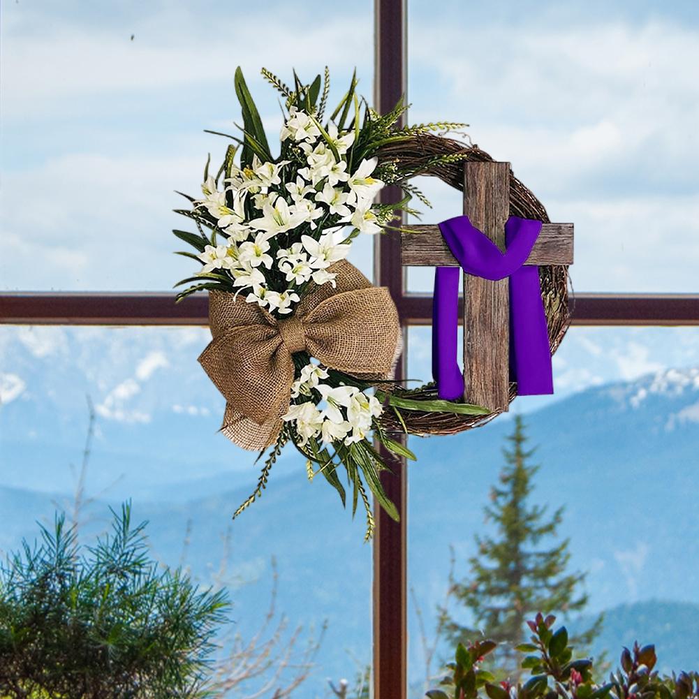 2025 NEW Easter Front Door Wreath Spring Wreath Cross Wreath Hanging Front Door Easter Decorations Artificial Wreath