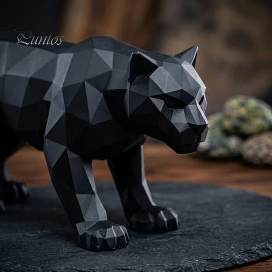 Декор для роскошной гостиной 3D-печатная низкополигональная статуэтка пантеры, геометрическая черная фигурка, современный уникальный подарок на новоселье, настольная арт-скульптура для