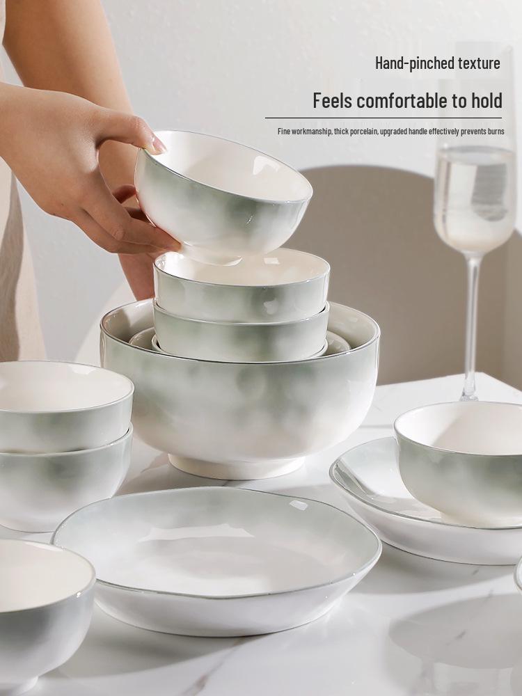 2025 Yan Yu Yao Underglaze Dinnerware Set: Elegant Rice Bowls, Plates, and Soup Bowls