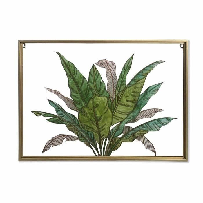 Décoration murale - Toile tropicale - Métal doré et vert - 80 x 3 x 60 cm