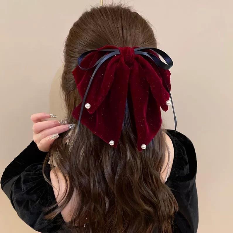 Elegant Retro Satin Bow Hair Clip for Women - Perfect for Low Ponytails and Head Ornaments