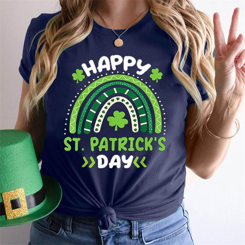 2026 Happy St Patrick Day T-shirt For Women Solid Color Simple Street Fashion T Shirts 3D Print Graphic Festival Lucky Tee Top