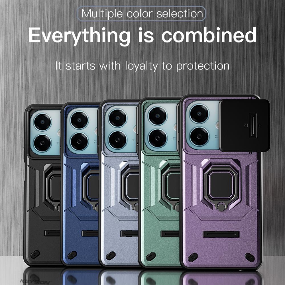 KEYSION Shockproof Armor Case for OPPO A3 5G A3X Slide Camera Lens Protection Ring Stand Phone Back Cover for OPPO A40 A40m