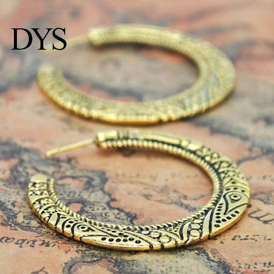 Vintage Big Circle Tibetan Carving Hoop Earrings Women Statement Jewelry Gift