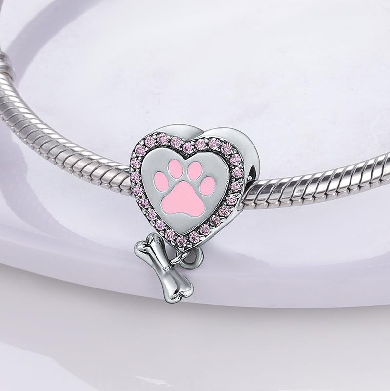 Charms Copper Heart-Shaped Cute Claw Bone Pendants Fit Charms Plata Original Bracelet Women Jewellery Making Fine Gifts