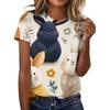 Women's Fashionable Casual Short-Sleeved Raglan Sleeve Easter Print T-Shirt Top