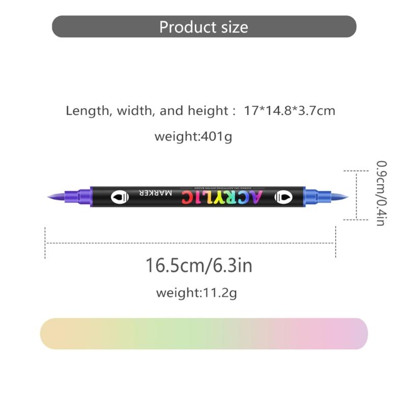 12Pieces Double Ended Acrylic Markers Acrylic Paint Pen with Brush Tip for Painting On Paper Wood Glass Ceramic Canvas