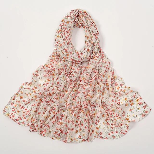 Floral Printed Bubble Chiffon Scarf Hijab Woman Muslim Hijab Long Shawl Maldives Women'S Headband Ramadan Islam Turban
