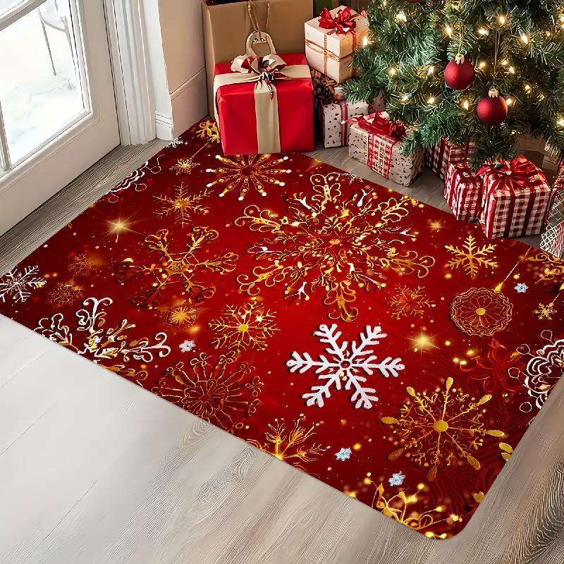 1pc Festive Snowflake Welcome Doormat - Indoor/Outdoor Polyester Flannel Mat with Golden & White Snowflake Design, Ideal for Kit