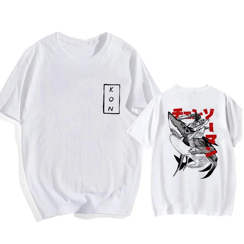 Anime Chainsaw Man T-shirt Pochita Cartoon Harajuku Wrangler Pattern Men's T-shirt Casual Manga T-shirt