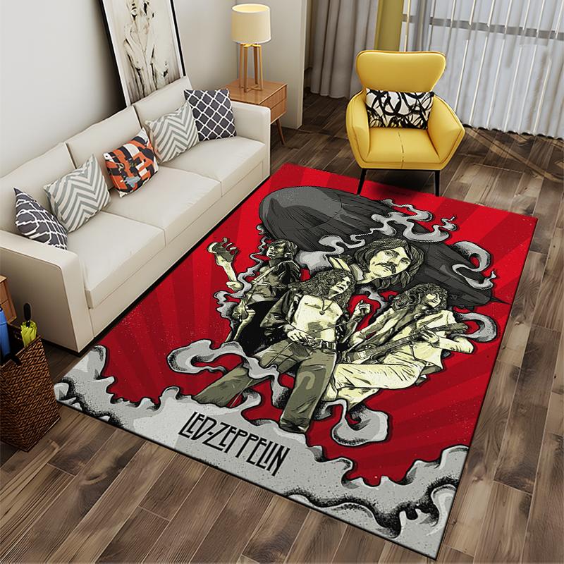 Led Zeppelin retro artwork on red background Non-slip rug suitable for living room and bedroom sofas