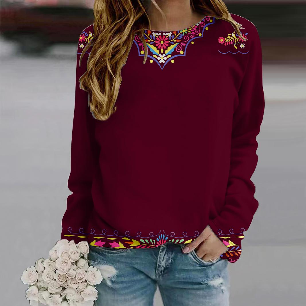 

Осенне-осенняя женская модная футболка с длинным рукавом и круглым вырезом, свободная одежда, белая футболка с цветочной вышивкой для девочек, уличная XXL коричневый