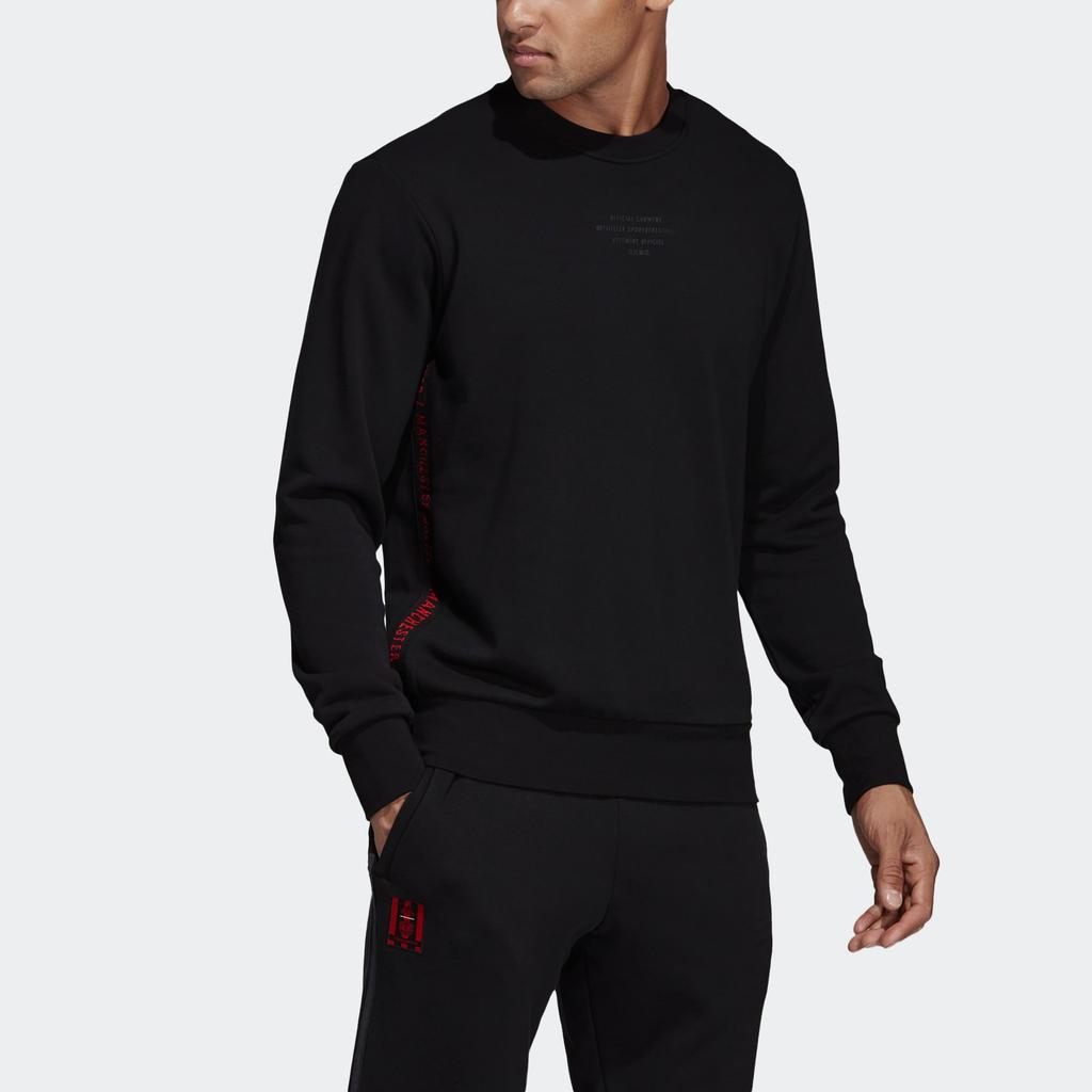 Adidas Casual Sports Series MUFC SSP CR Sweatshirt DP2328 Seitenbuchstaben-Print Rundhalsausschnitt Langlebig Langärmlig Herren-Sweatshirt Schwarz DP2328
