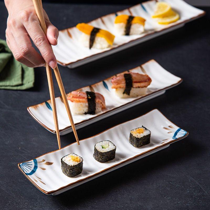 Rechteckige Keramikplatte im japanischen Stil, Sushi-Snack-Dessert-Serviertablett für Frühstück & Haushaltsgeschirr