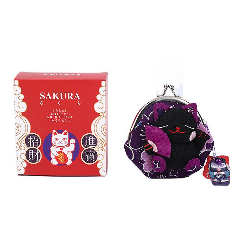 Lässiger Japanischer Stil Maneki Neko Geldbörse Puppe Brieftaschen Glückskatze Clutch Tasche Blumendruck PU Kartenhalter Outdoor
