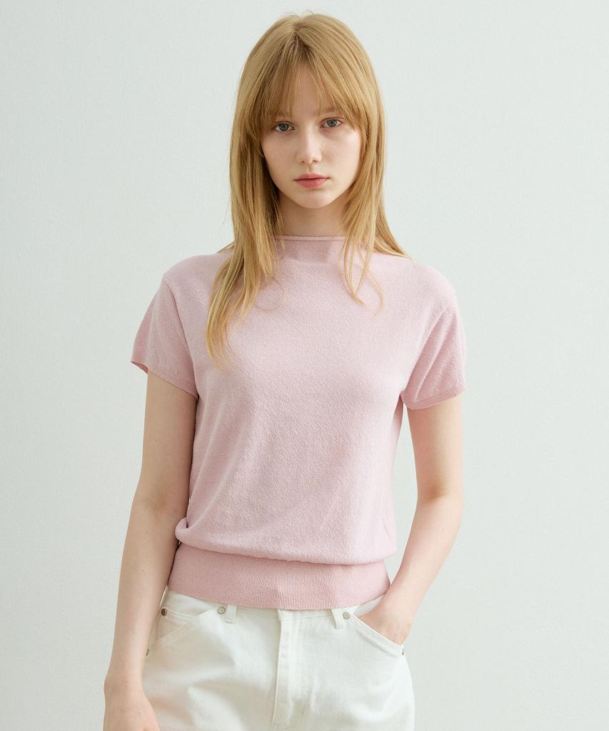 ARTID Linen Half-Neck Short-Sleeve Knit_Pink
