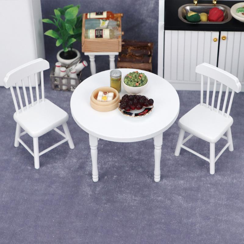1/3Pcs 1:12 Mini Dollhouse Dining Table Chair Set Wooden Miniature Furniture for Dollhouse Micro Landscape Decor Kids Pretend Play Toy